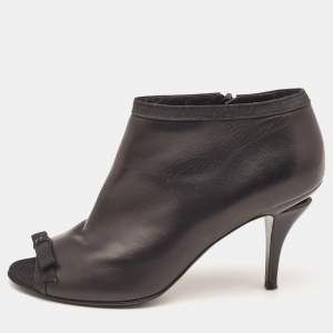 Chanel Black Leather Bow Open Toe Booties Size 38.5