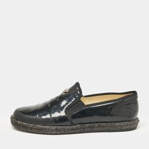 Chanel Black Patent Leather CC Espadrille Loafers Size 39