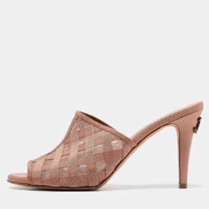 Chanel Pink Fabric and Mesh CC Mules Size 37.5