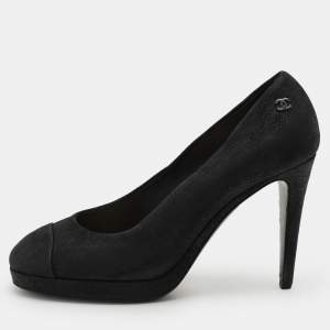 Chanel Black Suede CC Pumps Size 38.5