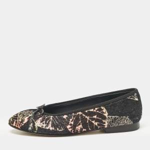 Chanel Black Printed Tweed CC Bow Ballet Flats Size 36