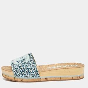 Chanel Blue Tweed CC Platform Slides Size 41