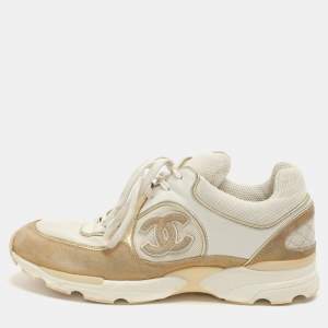 Chanel White Canvas and Leather CC Low Top Sneakers Size 39