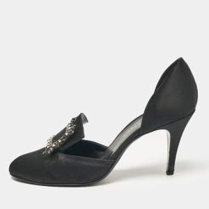 Chanel Black Satin Buckle Detail D'orsay Pumps Size 39