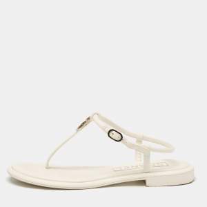 Chanel White Leather CC Thong Sandals Size 38