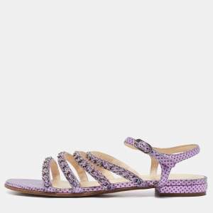 Chanel Purple  Leather Chain Link Detail Strappy Flat Sandals Size 39