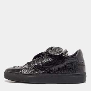 Pre Owned Chanel Black Leather CC Bow Lace Up Sneakers Size 39.5