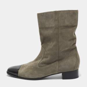 Chanel Grey/Black Suede and Leather CC Ankle Length Boots Size 39.5