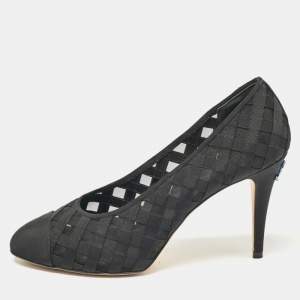 Pre Owned Chanel Black Canvas and Mesh Cap Toe Pumps Size 41