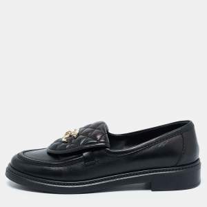 Chanel Black Quilted Leather CC Turnlock Slip On Loafers Size 38.5