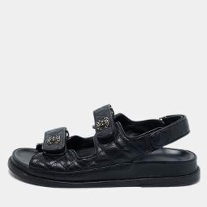 Chanel Black Quilted Leather CC Dad Sandals Size 38
