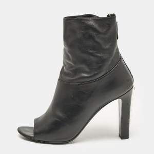 Chanel Black Leather CC Open Toe  Ankle Length Boots Size 36.5