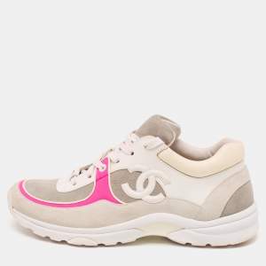 Pre Owned Chanel Multicolor Leather and Suede CC Low Top Sneakers Size 39.5