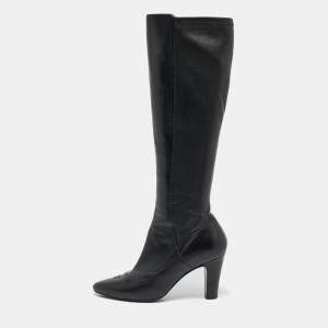 Chanel Black Leather CC Cap Toe Mid Calf Boots Size 37