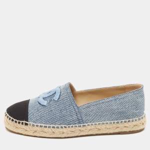 Chanel Blue/Black Denim CC Espadrille Flats Size 38