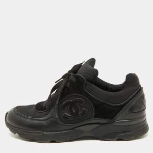 مملوكة مسبقًا Chanel Black Mesh and Leather CC Low Top Sneakers Size 38.5