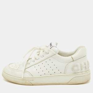 Chanel White Perforated Leather CC Low Top Sneakers Size 38.5