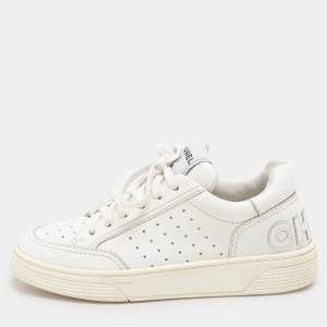 Chanel White Perforated Leather Low Top Sneakers Size 36.5