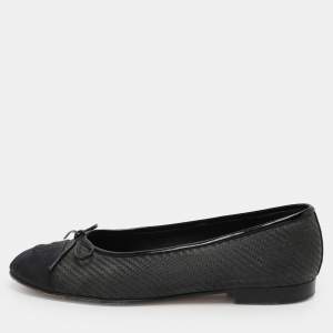 Chanel Dark Grey Grosgrain PVC CC Ballet Flats Size 38