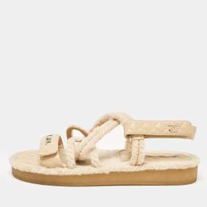 Chanel Beige Quilted Leather and Rope Dad Sandals Size 42