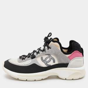 Pre Owned Chanel Multicolor Leather and Mesh Low Top Sneakers Size 40.5