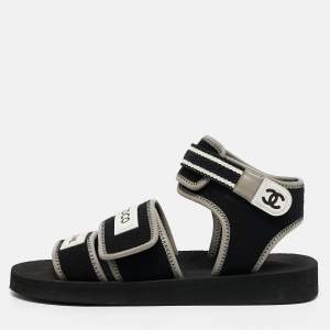Chanel Black Jersey Coco Flat Sandals Size 39