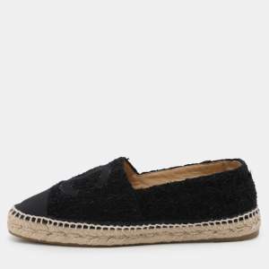 Pre Owned Chanel Black Fabric and Tweed CC Espadrille Flats Size 41