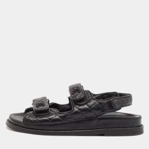 Chanel Black Quilted Leather CC Dad Sandals Size 38