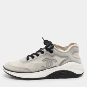 Chanel Light Grey Mesh CC Low Top Sneakers Size 36