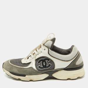 Chanel Grey/White Suede and Mesh CC Low Top Sneakers Size 39.5