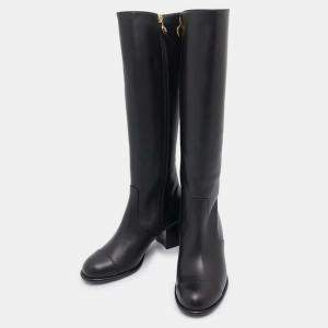 Chanel Black Calf Leather Knee-High Boots Size 37  Bag