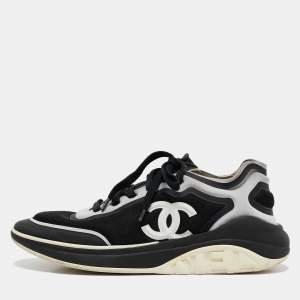 Pre Owned Chanel Black Fabric and Mesh CC Low Top Sneakers Size 38