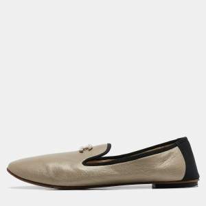 Chanel Green/Black Leather CC Smoking Slippers Size 37.5