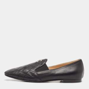 Chanel Black Leather CC Loafers Size 39.5