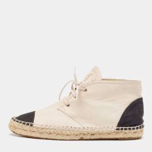 Chanel Cream/Black Leather and Canvas Cap Toe High Top Espadrille  Sneakers Size 39