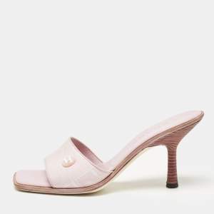 Chanel Pink Canvas Travel Ligne Slide Sandals Size 37