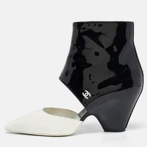 Chanel Black Patent Leather Cut Out Ankle Boots Size 39