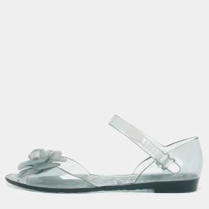 Chanel Transparent Jelly Ankle Strap Flat Sandals Size 39