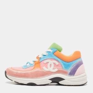 Pre Owned Chanel Multicolor Suede and Felt Fabric CC Low-Top Sneakers Size 39