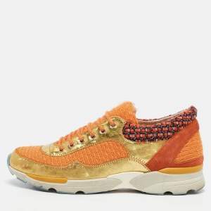 Chanel Multicolor Tweed and Leather CC Low Top Sneakers Size 38