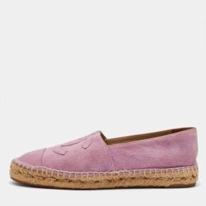 Chanel Pink Suede CC Cap Toe Espadrille Flats Size 37