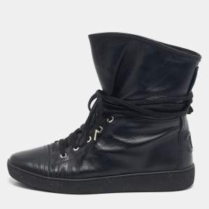 Chanel Black Leather CC High Top Sneakers Size 39.5