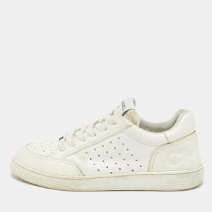 Chanel White Perforated Leather CC Low Top Sneakers Size 39.5
