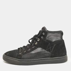 Pre Owned Chanel Black Suede and Mesh High Top Sneakers Size 39