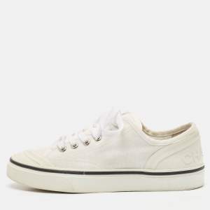 Pre Owned Chanel White Canvas and Rubber Low Top Sneakers Size 38