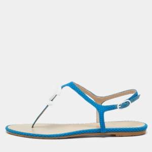 Chanel Blue Fabric CC Logo Thong Flats Size 39