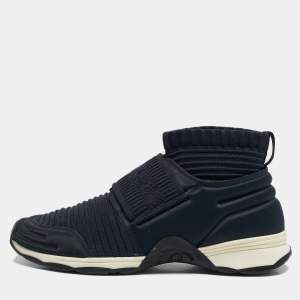 Pre Owned Chanel Navy Blue Stretch Fabric Slip On Sneakers Size 38