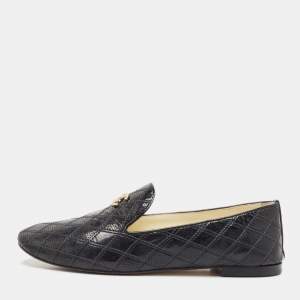 Chanel Black Quilted Patent Leather Smoking Slippers Size 38