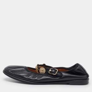 Chanel Black Leather Charm Mary Jane Ballet Flats Size 39