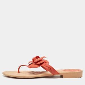 Chanel Orange Rubber Camellia Flat Thong Sandals Size 40